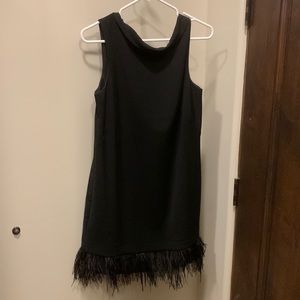Ann Taylor Size 8 Black Dress with feather trim at bottom
